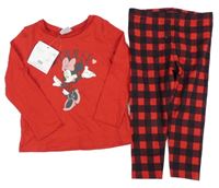 Nové - 2set - Červené triko s Minnie + červeno-černé kostkované legíny Disney