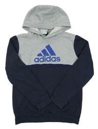 Tmavomodro-šedá mikina s logem a kapucí Adidas