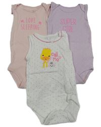 3x body - bílé puntíkaté s žirafou + lila puntíkaté s nápisem + světlerůžové Cool Club
