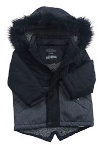 Šedo-černá šusťáková zimní bunda s kapucí Primark