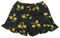 Černé vzorované lehké kraťasy se žlutými květy Primark