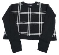 Černo-bílý kostkovaný crop svetr 