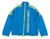 Tyrkysovo-zelená sportovní funkční propínací mikina s nápisem Adidas