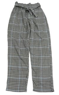Černo-bílo-modré kostkované kalhoty s páskem H&M