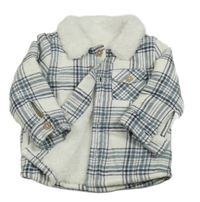 Bílo-tmavomodrá kostkovaná zateplená košilová bunda Tu