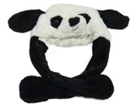 Bílo-černá chlupatá čepice - panda