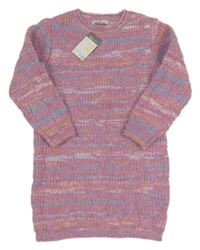Nové - růžovo-světlemodré vzorované svetrové šaty Primark