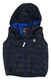 Tmavomodrá šusťáková prošívaná zateplená vesta s kapucí Next