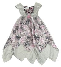 Nové - kostým - stříbřitě šedé květované šaty s tylem F&F