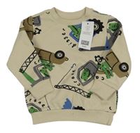 Nové - smetanová mikina s bagry a krokodýly F&F