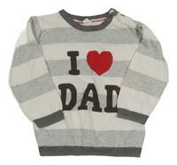 Šedo-bílý pruhovaný lehký svetr s nápisem a srdcem H&M