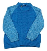 Modrý vzorovaný svetr s melírovanými rukávy kids