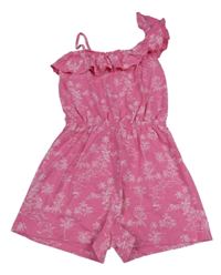 Růžový kraťasový overal s palmami a volánkem V by Very