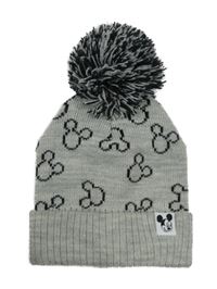 Šedá pletená čepice s Mickeym a bambulí Disney