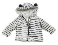 Bílo-tmavomodrá pruhovaná zateplená propínací mikina s kapucí Dopodopo