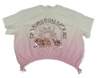 Bílo-růžové crop tričko s nápisem H&M 