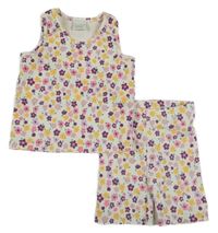 2 set - bílo-barevný květovaný žebrovaný top + kraťasy Zara