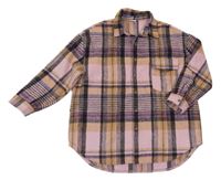 Růžovo-černá kostkovaná oversize vlněná košilová bunda s kapsou Next