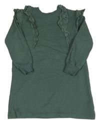 Tmavozelené teplákové šaty s madeirovými volánky H&M