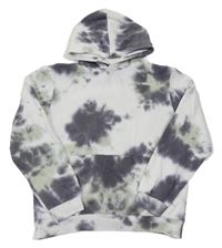 Bílo-šedo-zelená batikovaná mikina s kapucí H&M