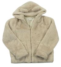 Béžová chlupatá podšitá bunda s kapucí a oušky H&M