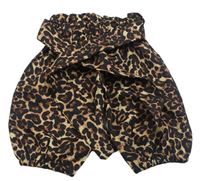 Hnědo-černé kalhoty s leopardím vzorem a páskem 