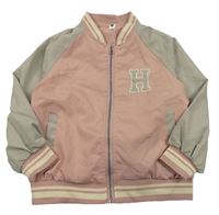 Růžovo-šedý šusťákový jarní bomber s písmenem