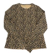Okrovo-hnědo-černé žebrované triko s leopardím vzorem M&S
