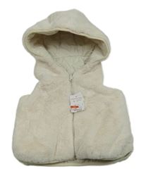 Nové - bílá kožešinová zateplená oboustranná vesta s kapucí George