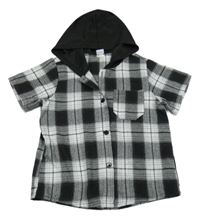 Černo-bílá kostkovaná košile s kapucí 