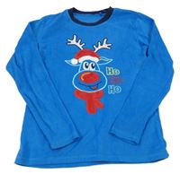 Modrá fleecová mikina se sobem a nápisy