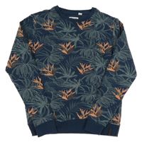 Tmavonodro-zeleno-lososová květovaná mikina 