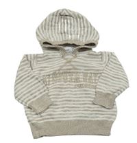 Bílo-béžový pruhovaný svetr s nápisem a kapucí Blue Seven