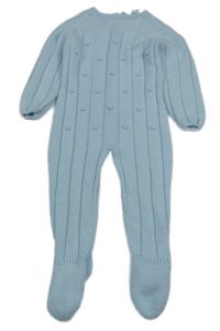 Světlemodrý chlupatý žebrovaný pletený overal s 3D bambulemi