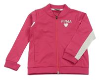 Fuchsiovo-bílá propínací sportovní mikina s logem Puma