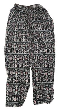 Černo-bílo-růžové vzorované lehké kalhoty Pepperts