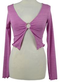 Dámské růžové žebrované crop triko se sponou H&M