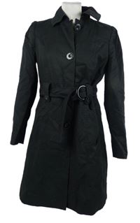 Dámský černý plátěný jarní kabát s páskem 