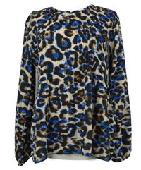 Dámská béžovo-černo-modrá vzorovaná plisovaná halenka 