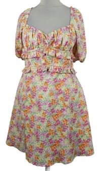 Dámské barevné kytičkované šaty s volánky 
