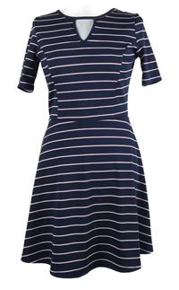 Dámské tmavomodro-červeno-bílé proužkované žebrované šaty H&M