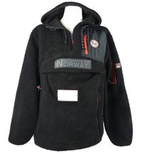 Pánská černá huňatá funkční bunda s logy a kapucí Geographical Norway 