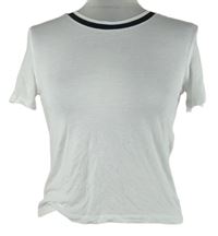 Dámské bílé crop tričko s černým průkrčníkem Zara 