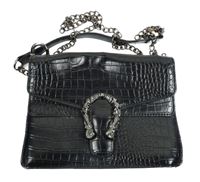 Dámská černá vzorovaná koženková crossbody kabelka s řetížkovým popruhem