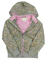 Světlá khaki květinová šusťáková jarní bunda s kapucí H&M