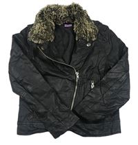 Černá koženková jarní bunda s kožíškem F&F