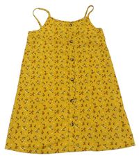 Hořčicové květinové šaty s knoflíčky Primark