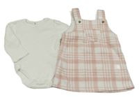 2set- růžovo-bílé kostkované fleecové šat+ bílé body George