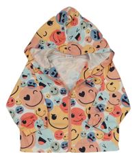 Barevná lehká bunda se smajlíky a kapucí 