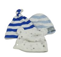 3x bavlněná čepice bílá s hvězdami+ pruhovaná 